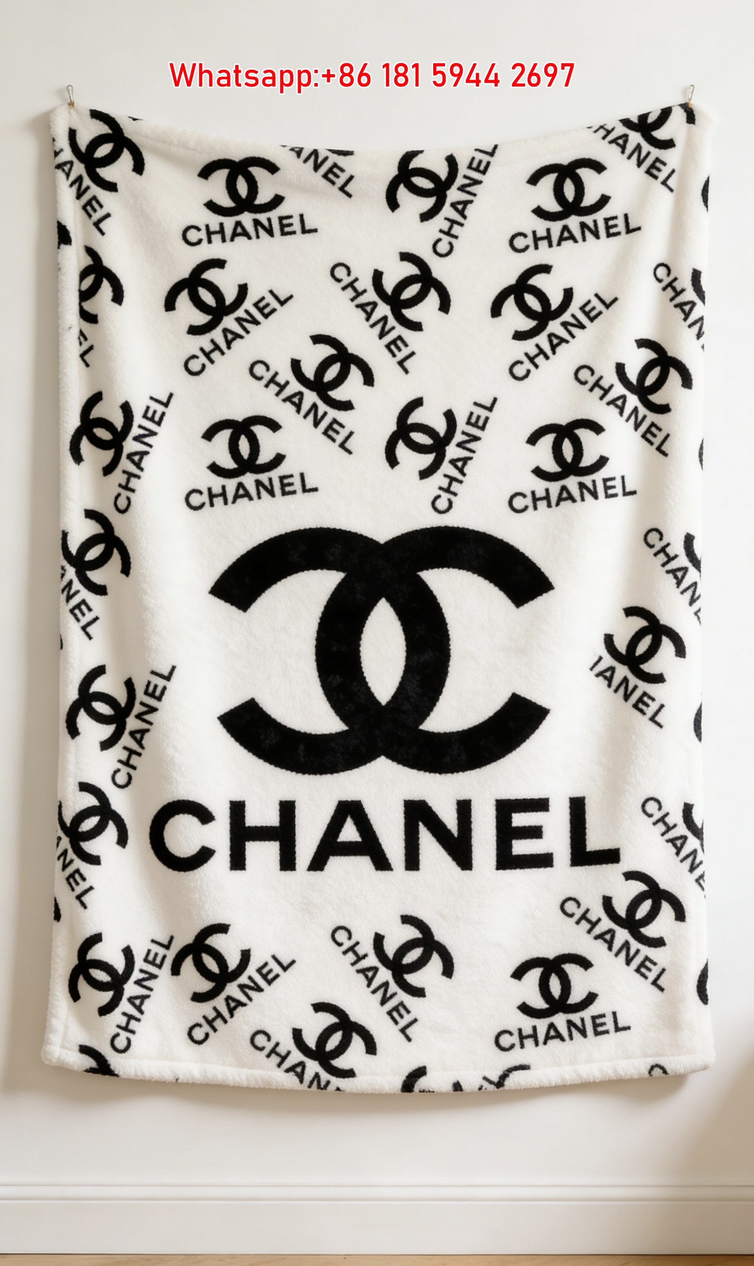 Chanel Black CC Monogram Flannel Throw Blanket IMG_7077